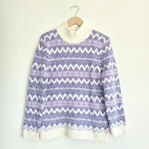 Talbots NWT Wool Blend Lavender Purple Cream White Turtleneck Alpine Sweater